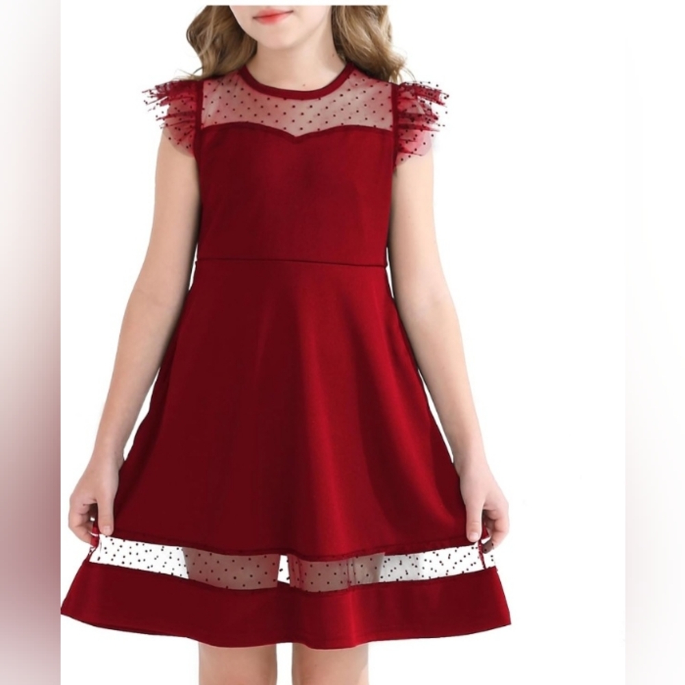 YOUNGER TREE Girls Dress Sleeveless Round Neck Mesh A Line Casual Dress NEW